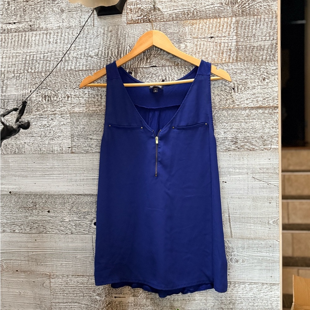 3/$30 | Express | Classic Zip V-Neck Tank - L, Royal Blue
